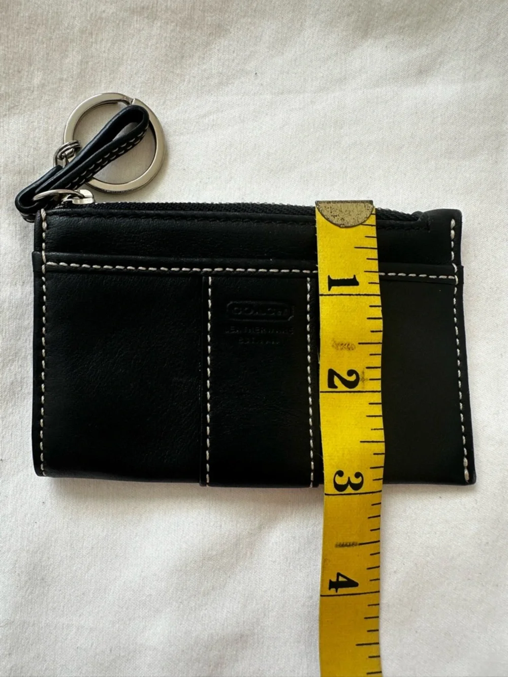 Coach Black Leather Skinny ID Card Case Keychain Small Wallet